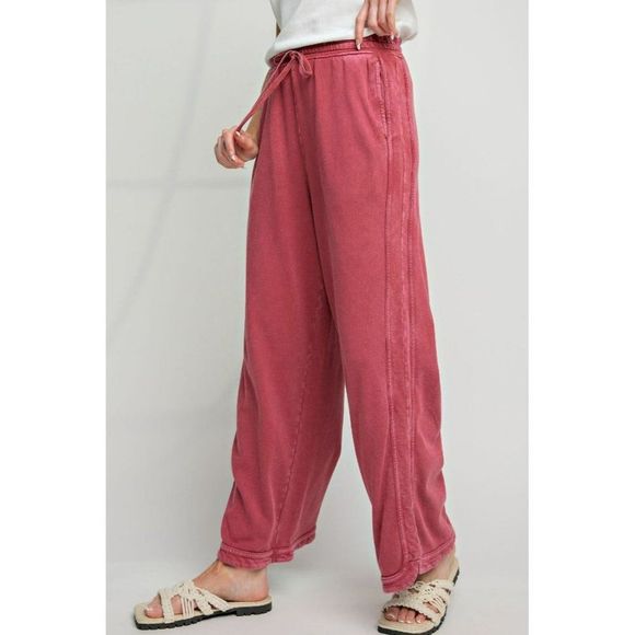 Easel Let's Grab Starbs Mineral Washed French Terry Pants in Wine EB40836 - Picture 3 of 5